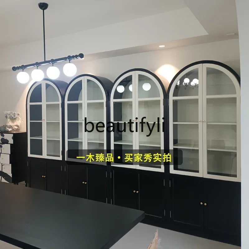 

DD45 American-style Light Luxury Combination Bookshelf Display Cabinet Simple Living Room Vintage Arched Storage Cabinet