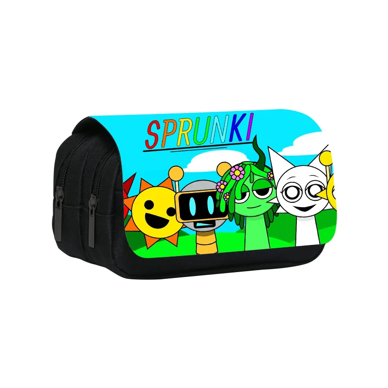 Sprunki Cartoon Double-Layer Pencil Case 22cm/8.7inch School Pen Bag for Student Large Storage Students Pencil Box School Gift