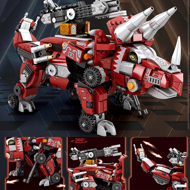MOC 3IN1 Armed Triceratops RC Model Building Blocks 930pcs Creative Three-Change Robot Assembly Ornaments Bricks Boys Toys Gifts