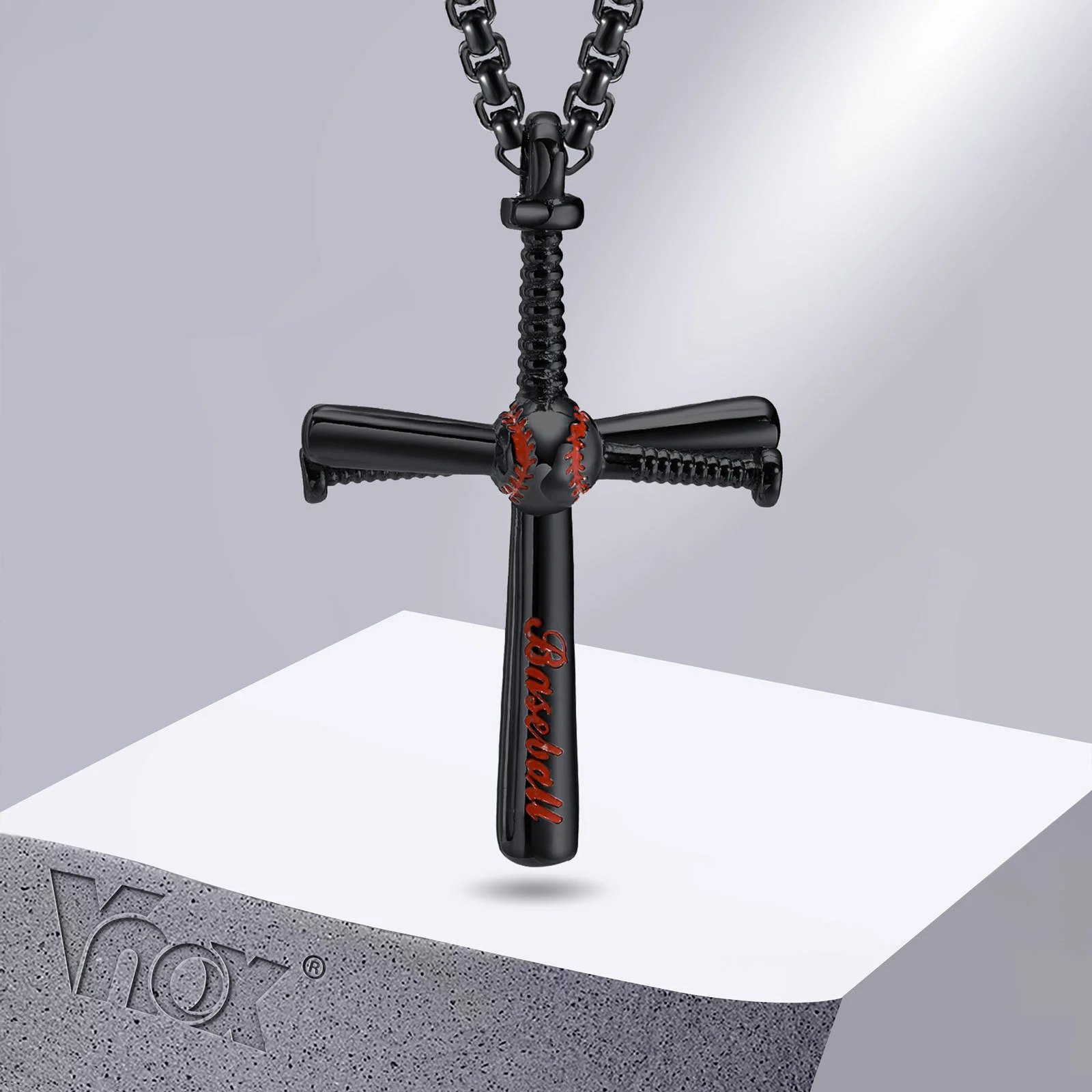 Vnox Big Cross Necklaces for Men, Baseball Crossed Pendant with Box Chain, Stainless Steel  Sports Lover Gym Collar Jewelry