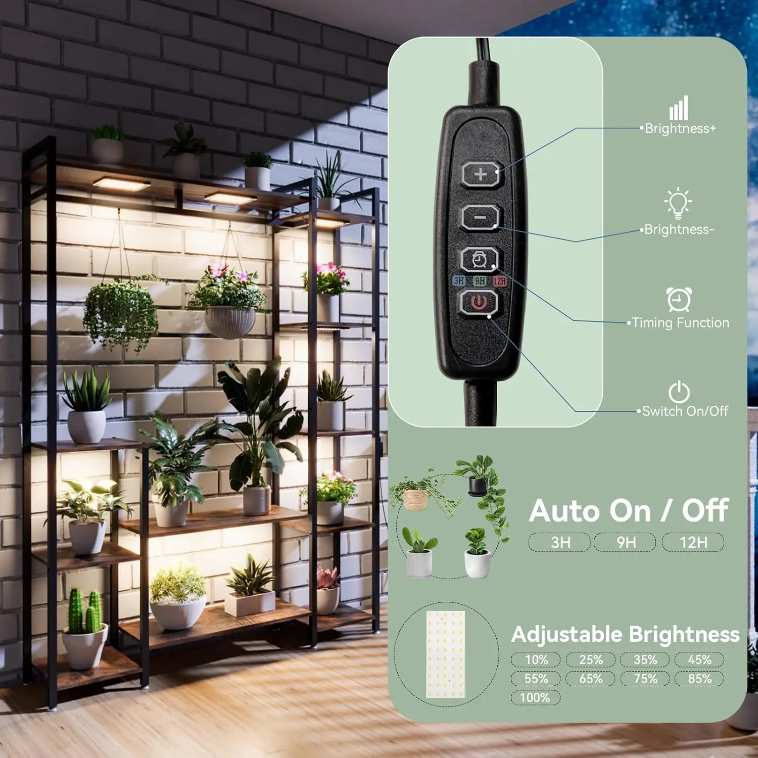 Support pour plantes d'intérieur à 11 niveaux avec lumières de culture réglables, cadre métallique de 62 po de haut pour plusieurs Pots dans le salon