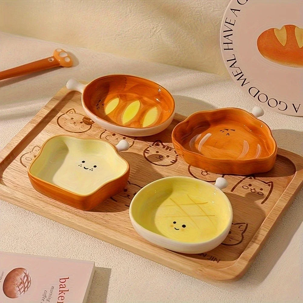4pcs Bread Ceramic Plate Condiment Dishes 4 Inch Sauce Plates Breakfast Tableware for Kitchen Decor Ketchup Dressings Plates
