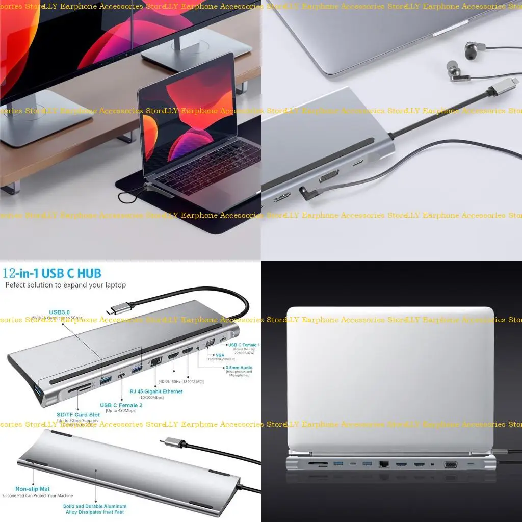 

462E USB C Hub for HDMI Adapter High Quality 12-In-1 USB Type-C Hub to Dual for Hdmi Rj45 Multi USB Power Adapter Docking