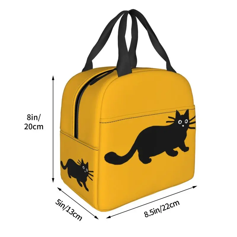 Cartoon Black Cat Lunch Bag Women Reusable Cooler Thermal Insulated Lunch Box for School Multifunction Food Bento Box