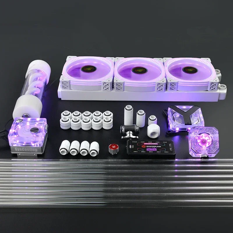

2025Syscooling white color PC water cooling kit for and AMD CPU 360mm copper radiator with RGB lights PETG tube water cooling