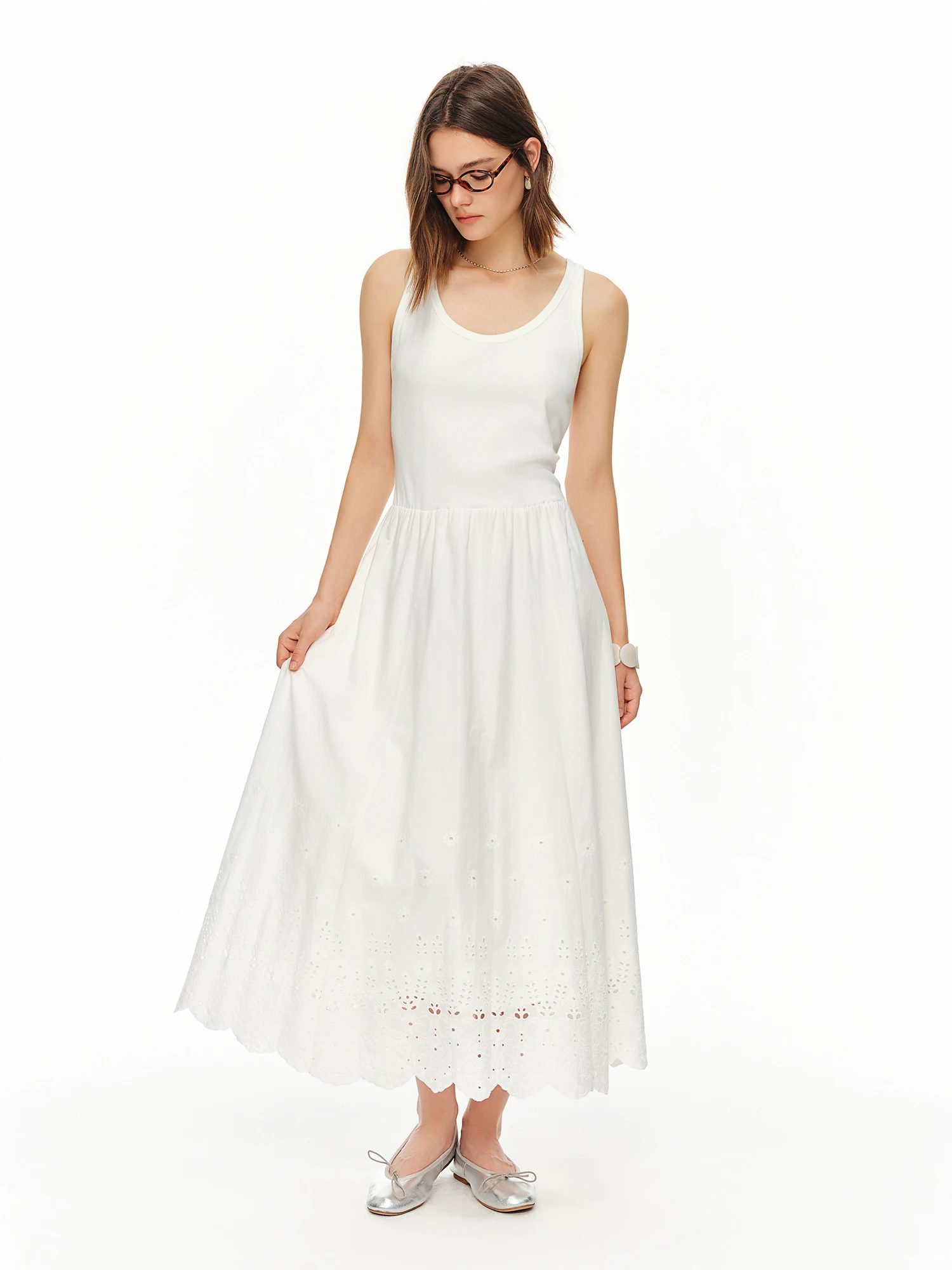 DUSHU Women's Fresh Cotton Embroidered Two-Piece Set | 2026 Summer New Arrival White Soft Style Top & Skirt Fashion Outfit