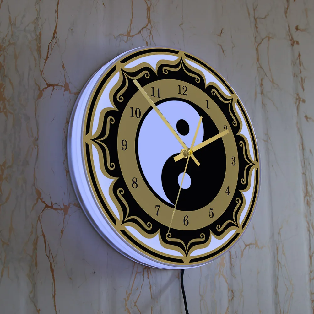 Imagem -04 - Yin Yang Símbolo Tai Chi Led Night Light Relógio de Parede para Sala de Estar Taoist Chinês Oito-diagrama de Decoração para Casa Iluminado Relógio