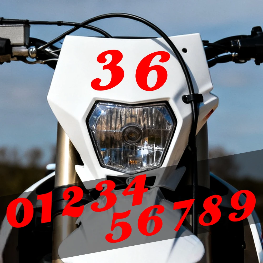 

1PC Red Motocycle Number 0123456789 Stickers Waterproof for Helmet Fender Fairing Fuel Tank Scooter Car Durable Vinyl Decals