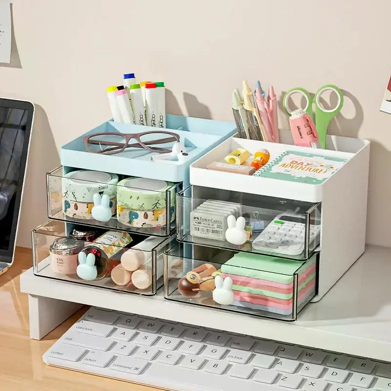 Desktop Storage Box Organizer Drawer Type Transparent Acrylic Rabbit Desk Stationery Hand Account Storage Rack Desk Pen Holder