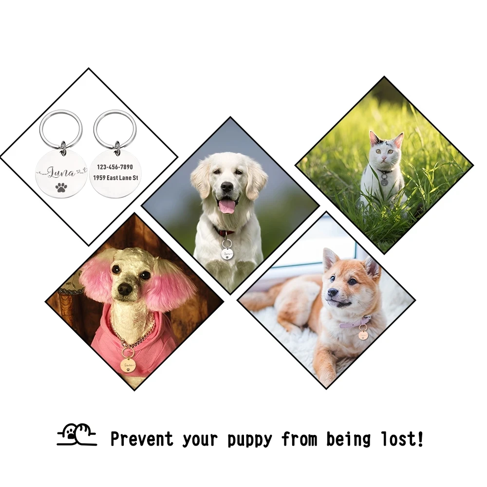 1 pc lovely  Dog Tag Laser Engraving TagsPet ID Name Collar Tag For dog Pets