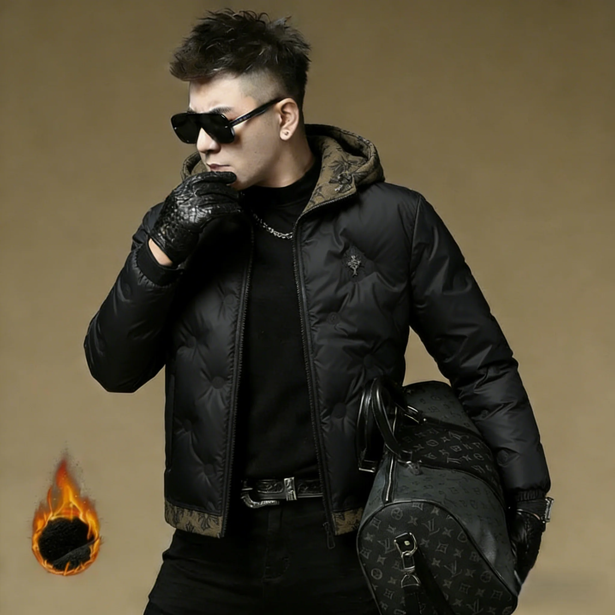 

Мужская утепленная куртка с вышивкой и воротником-стойкой, модная городская модель, теплая, из ткани с покрытием, на белом пуху