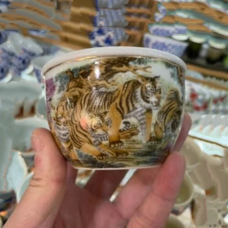 

Chinese Jingdezhen Colour Enamels Porcelain 150ML Animal 12 Zodiac Tiger Cup