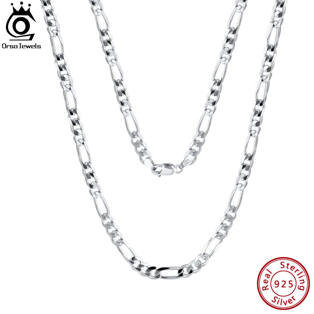 

ORSA JEWELS Italian 925 Sterling Silver 5.0mm Diamond-Cut Figaro Chain Necklace Fashion Silver Men Women Neck Chain Jewelry SC34