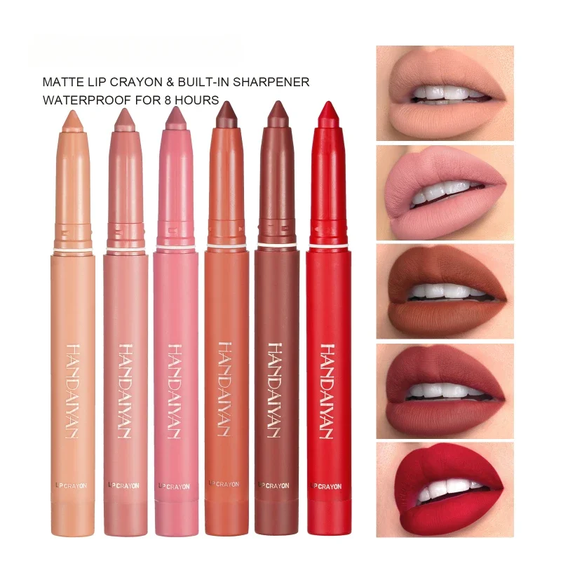 HANDAIYAN 12 Colors Crayon Lipstick High Pigment Non-Fading Matte Lips Makeup Pen Waterproof Long Lasting Velvet Lip Liner