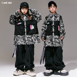 Boys Hip Hop Patchwork Graffiti Jacket Cargo Pants Girls Street Dance Coat Clothes Sets Kids Streetwear Children Jazz Costumes