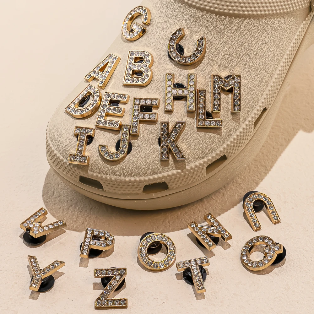 1 Stück Buchstaben Luxus Schuh Charms Alphabet Schuh Dekorationen Pins für Sandalen Frauen Mädchen Geschenke Bling Zubehör – Detail 6