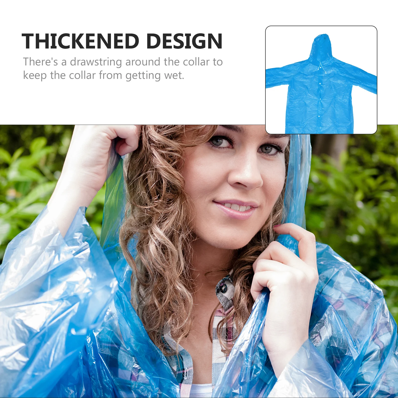 

Waterproof Long Rain Coat For Women Heavy Protection Transparent Poncho Hood Drawstring Reusable Outdoor Travel