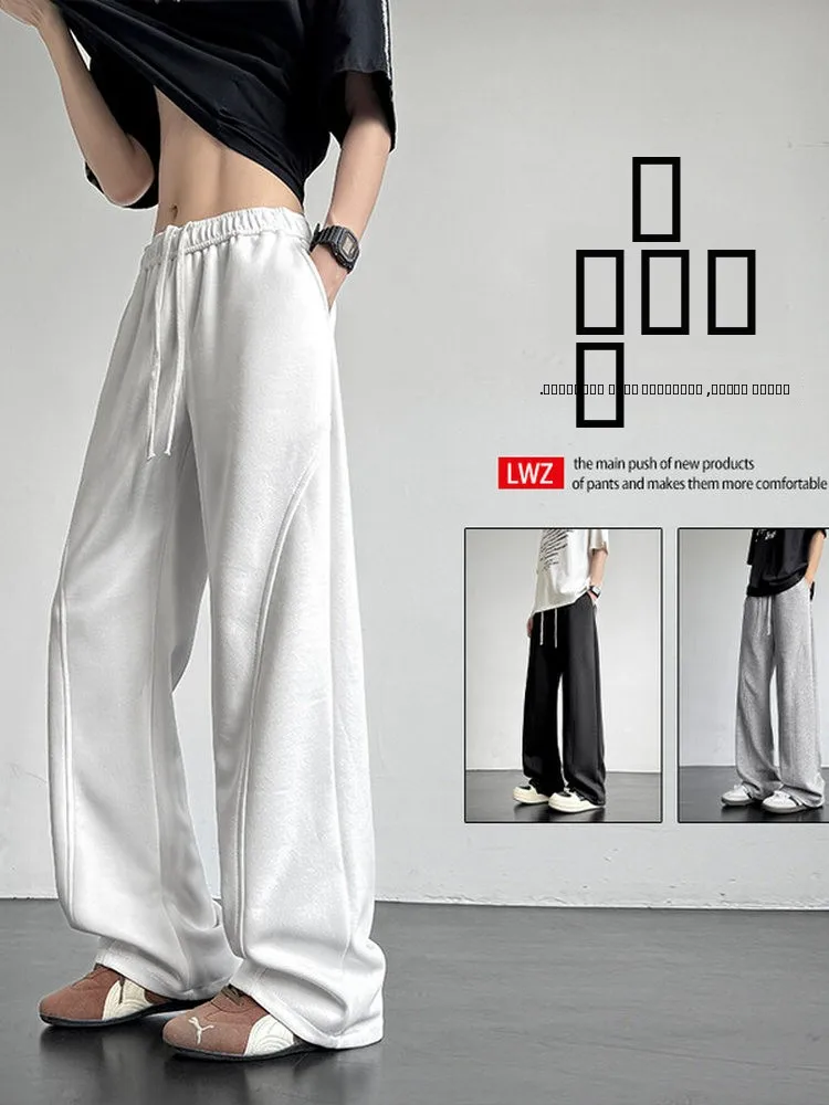 

Men's Spor Casual Pants Qui Dry Wide Leg Loose Straight Cut Running Trousers Summer 2025 Youth Active Sle Long Trousers