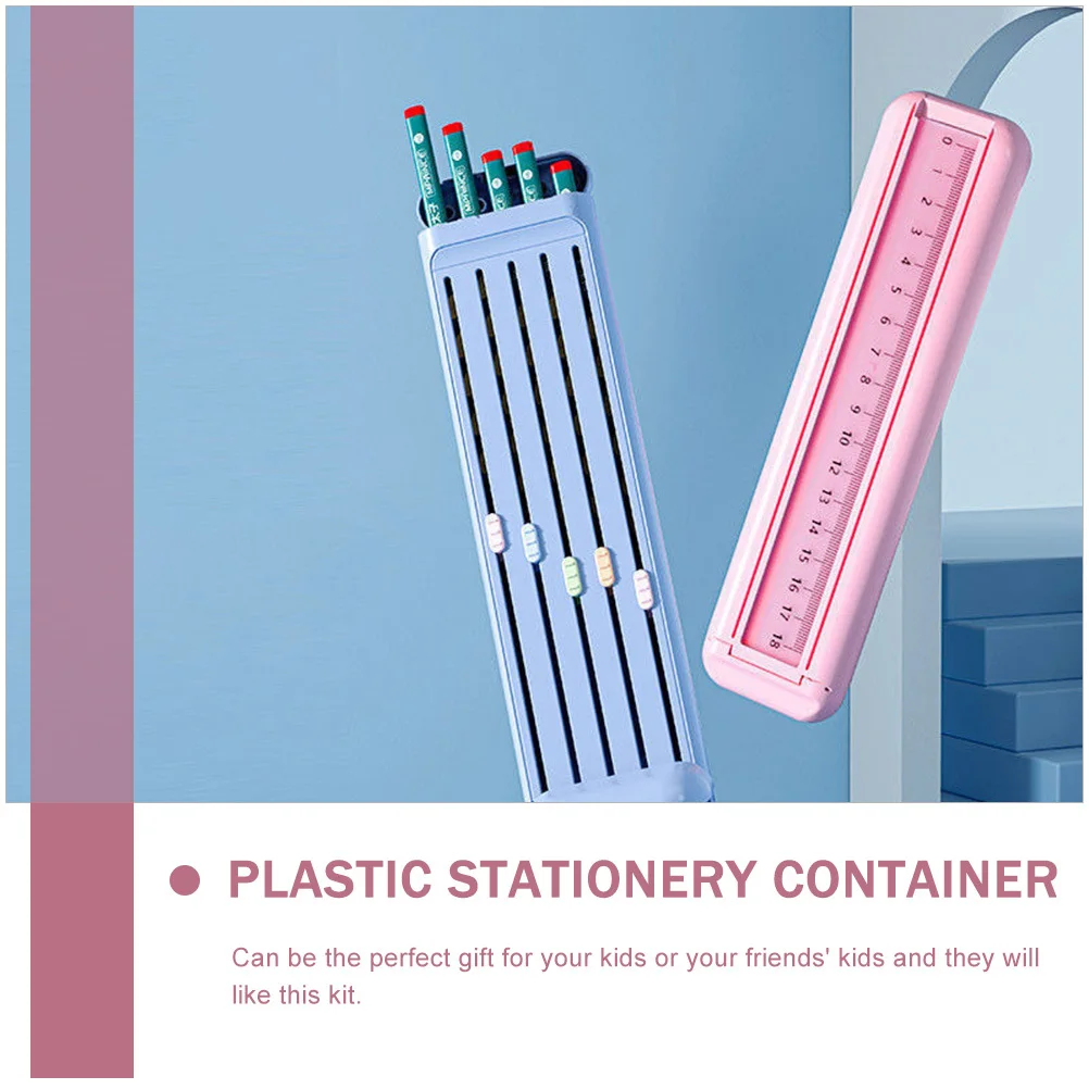 

1 set 1 Set Stationery Box Portable Plastic Container For Students Kids School Supplies Convenient Stationery Organizer Kit