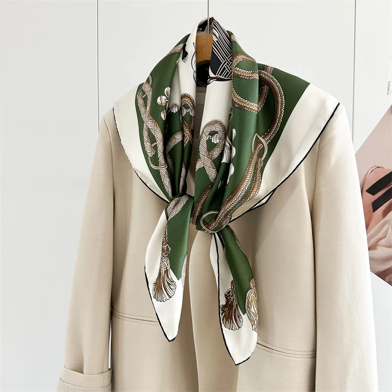 

100% Mulberry Silk Scarf 90CM Square Scarves Rolled Edges Bandanas Luxury Summer Shawls Hair Belt Neck Head Accessories