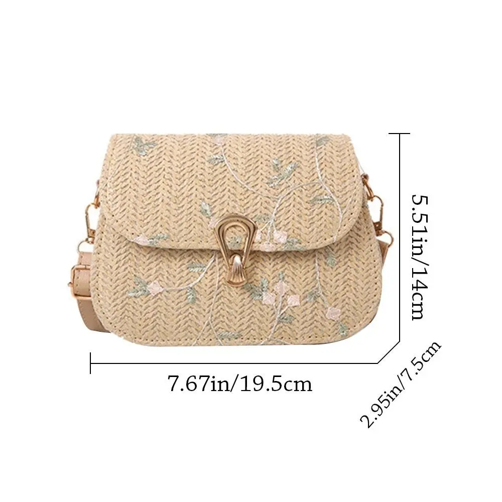 Fashion Flower Woven Saddle Bag Women Cute Straw Shoulder Bags Trendy Casual Handbag Ladies Lace Embroidery Crossbody Bags