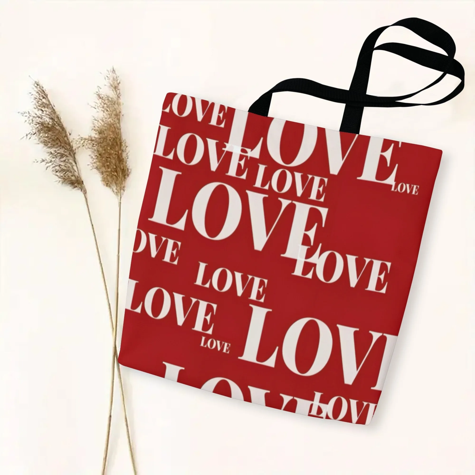 

Valentine's Day Red Canvas Tote Bag with "LOVE" Logo Simple Stylish Suitable for Everyday Commute Shopping Shoulder Bag