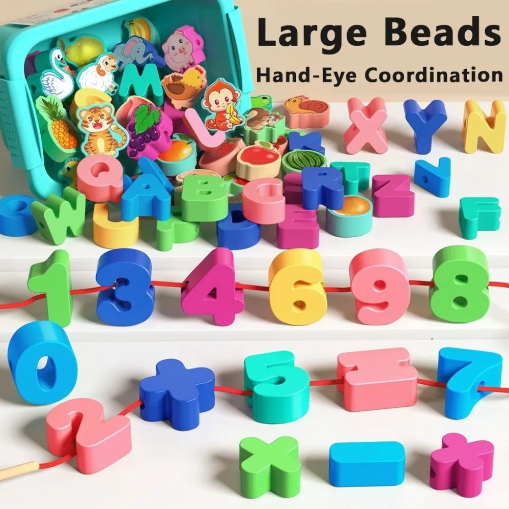 ​Colorful Montessori String Beads Toy​ Different Themes Lacing Beads Design​ ​Early Educational Threading Toy​ Various shapes