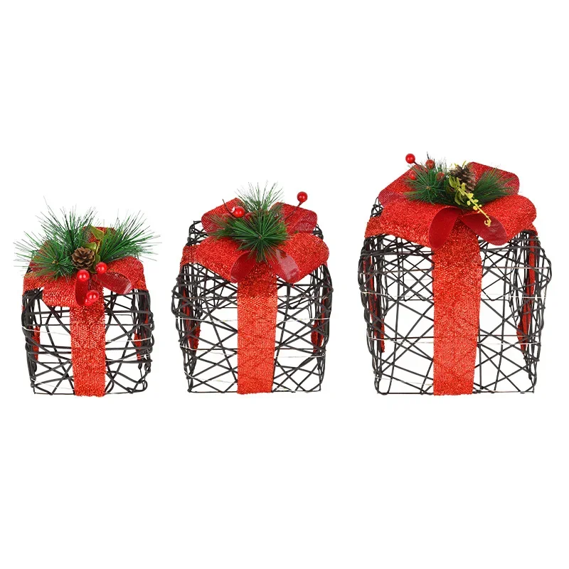 Christmas decoration glowing Christmas gift box, Christmas tree ornament window battery wrought iron gift box
