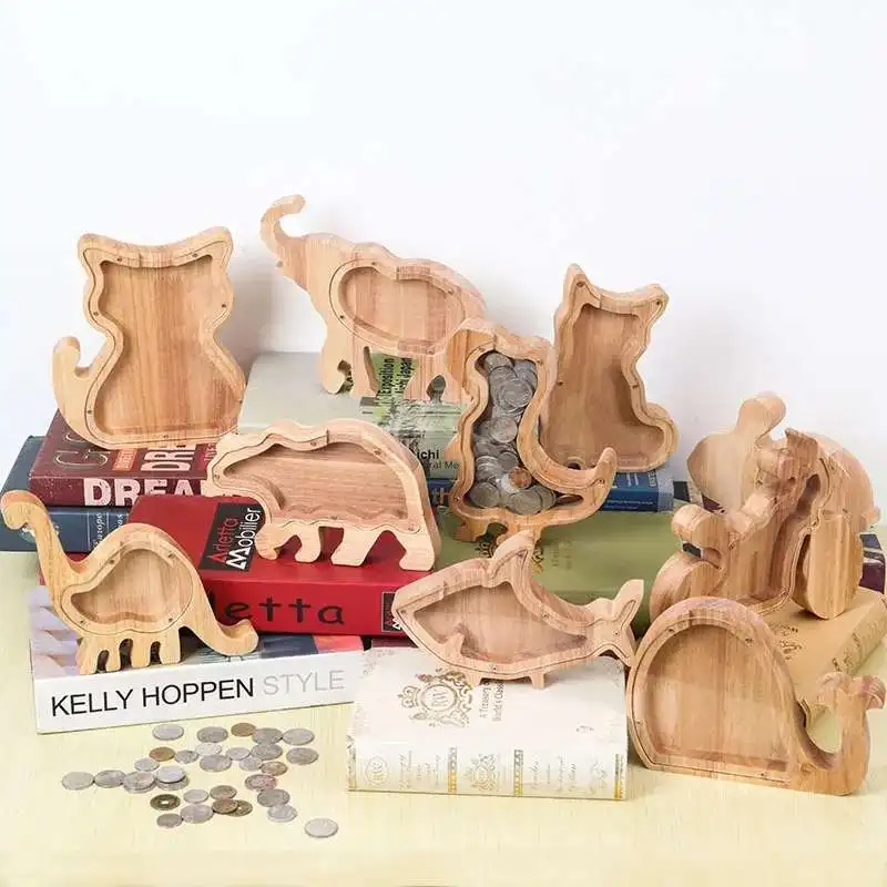 1 Stück kreative Holz Cartoon Tier Sparschwein Spar büchsen Lagerung Kinderspiel zeug geometrische Ornamente für Kinder Heim dekoration