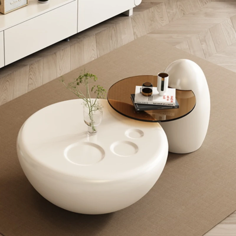 Design Modern White Coffee Table Round Tray Simple Cute Marble Mobile Coffee Table Center Small Floor Mesa Auxiliar Furniture