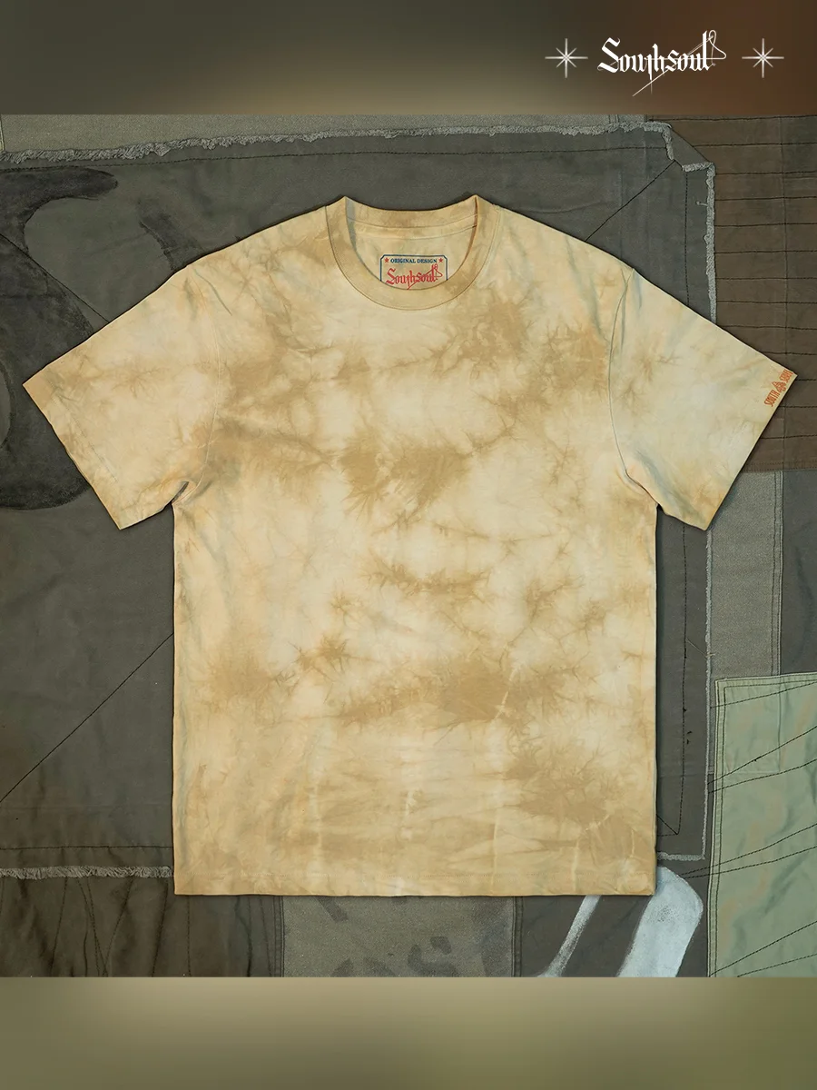 

260g blockbuster cotton short-sleeved round-neck T-shirt tie-dyed onion fur wood dyed handmade plant dyed southsoul