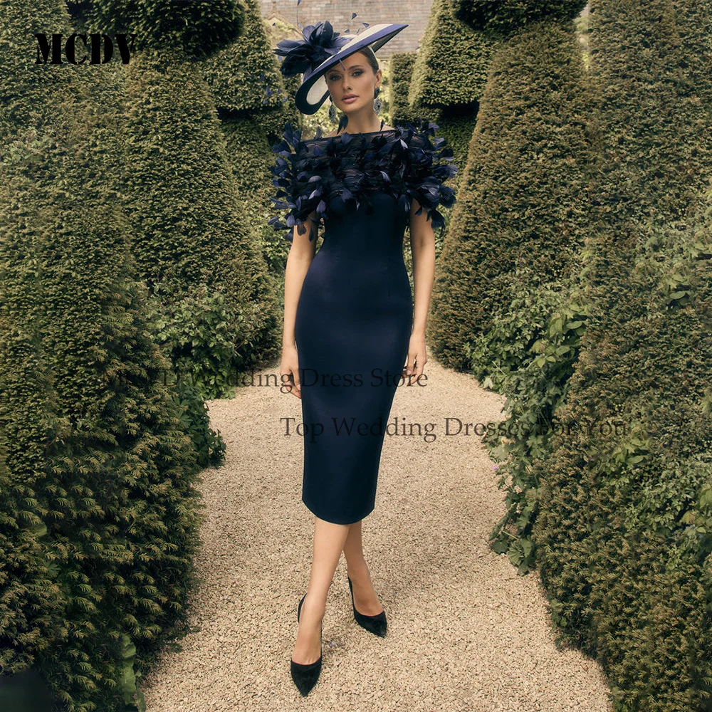 

Elegant Mother Of the Bride Dresses Feathers Detachable Off Shoulder Straight Party Gowns Customized Ankle Length Mother Dress