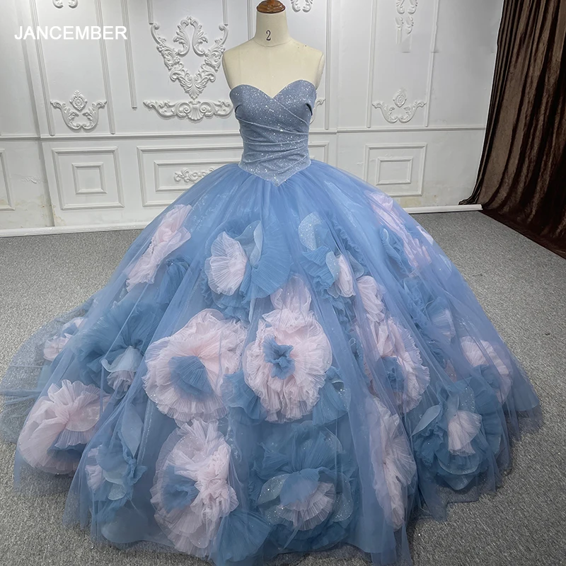 

Wholesale Promotion Long One-piece Evening Dress Gown Organza Sequins Floor-Length Strapless Sleeveless DY6576 Lace up Flowers