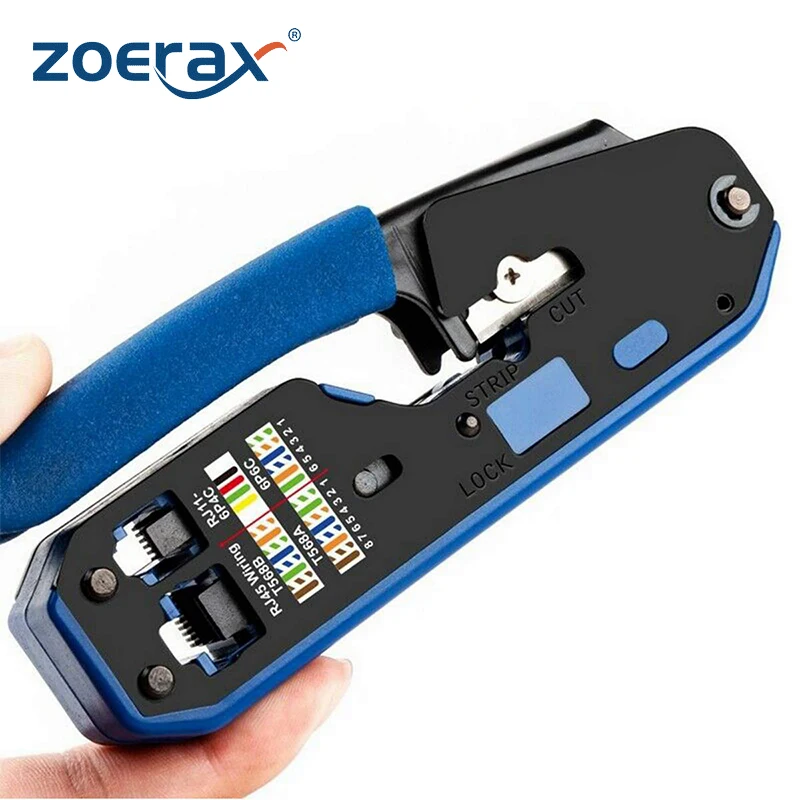 ZoeRax [RJ45 RJ12 RJ11 Modular Crimper] for CAT5/5e CAT6 Standard Network Connectors Strip Cut Crimp Tool Blue Handle