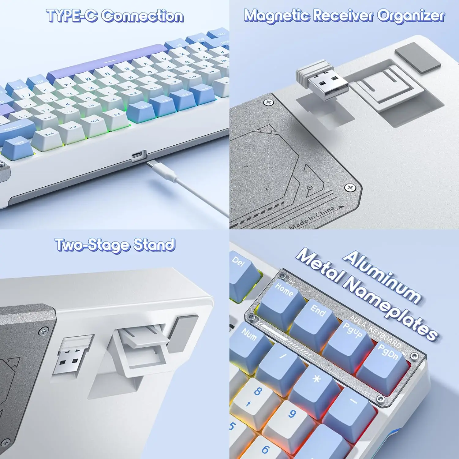 لوحة مفاتيح ألعاب لاسلكية AULA F98 مع BT5.0/2.4G/USB-C بطارية قابلة للاستبدال بقدرة 4000 مللي أمبير في الساعة لوحة مفاتيح ميكانيكية كاملة الحجم للكمبيوتر الشخصي Xbox PS5 #6