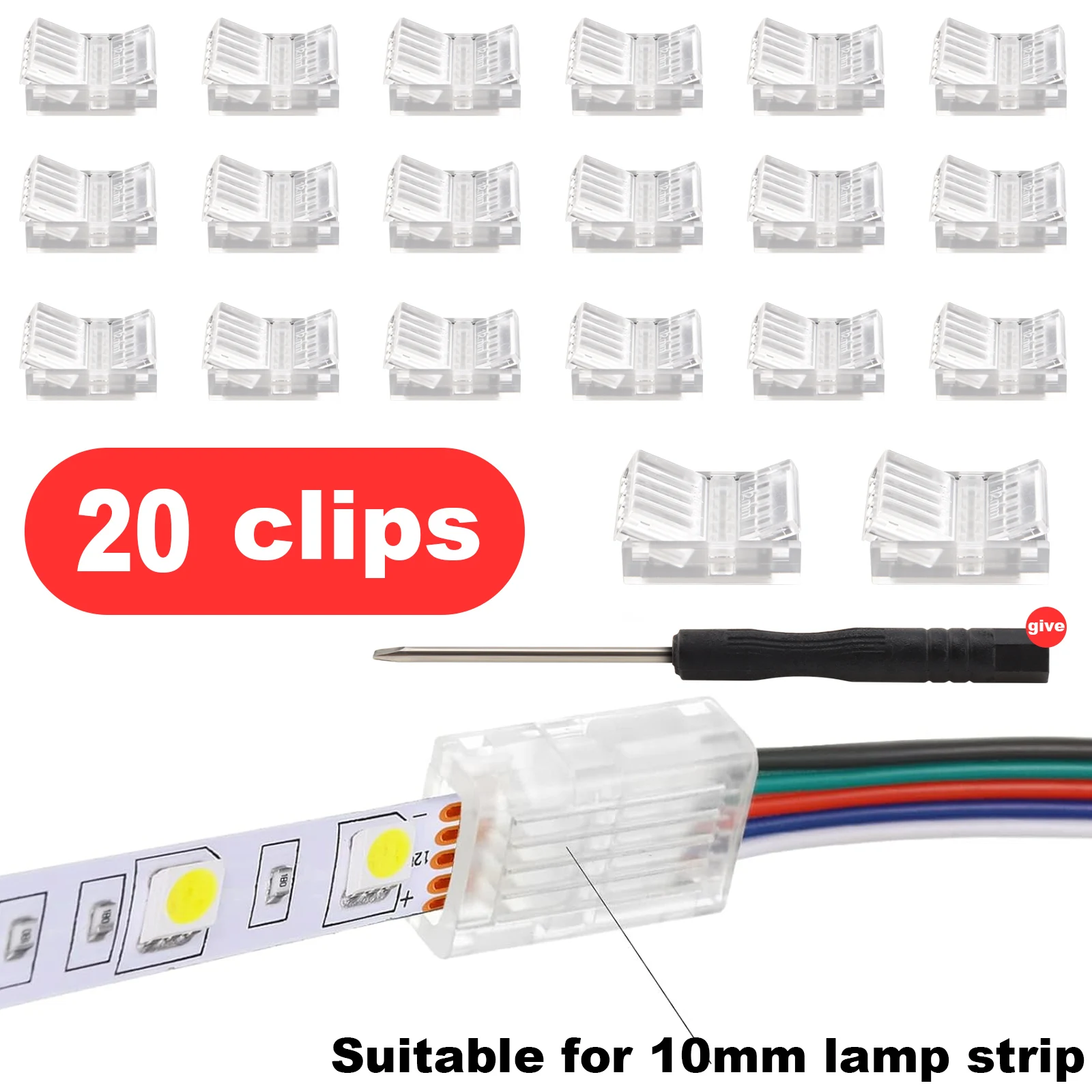 20pcs 5-Pin RGB LED Light Strip Connectors Unwired Gapless LED Adapter Connectors for Strip Light, LED Light Strip Connectors