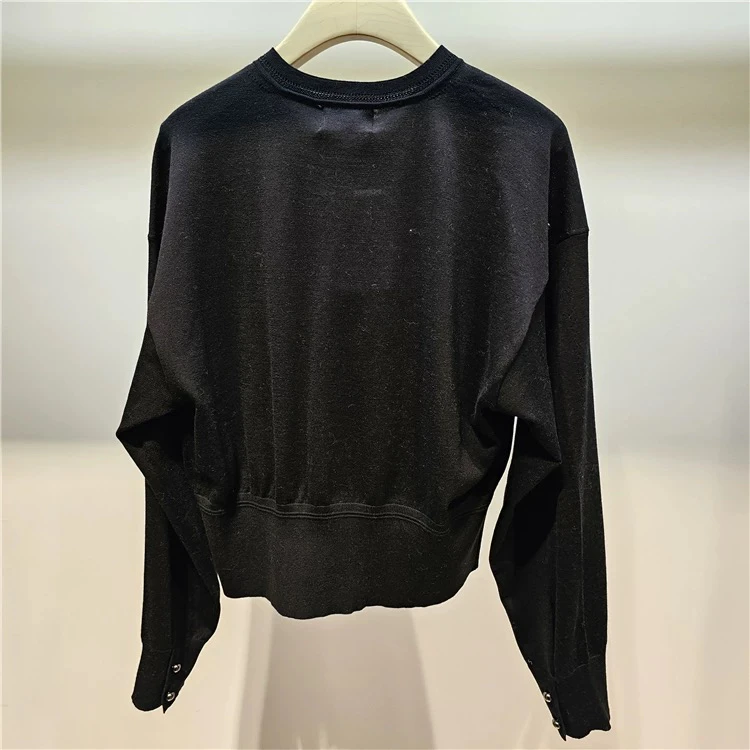 

Korean Sle L*NVN Spring 2025 round Ne Knitted Wrap Waist Slim Fit Button Cardigan Simple Versatile Long Sve Color