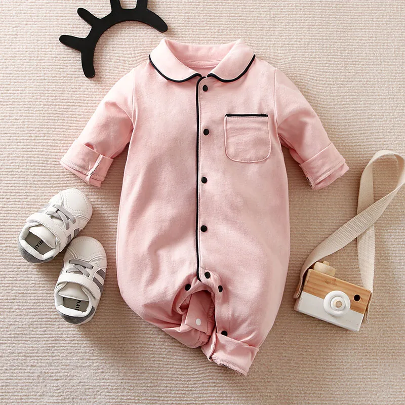 Baby Jumpsuit Boys Girls Minimalist Baby Newborn Toddler Warmth Spring and Autumn Cartoon Clothes 0-18 month Romper Cotton Pink