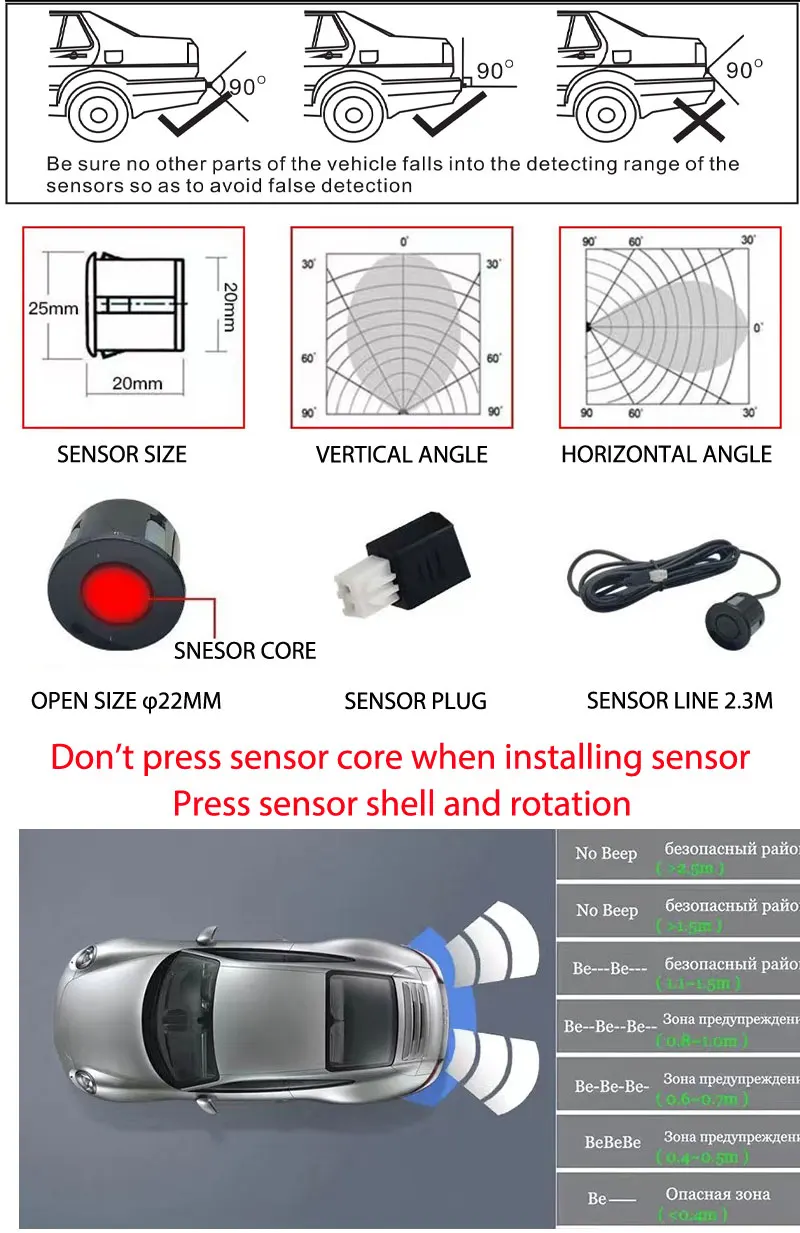 Einparkhilfe Parktronik 12 Farben 22mm Flacher Sensor Rückfahrradar Akustischer Alarm – Detail 10