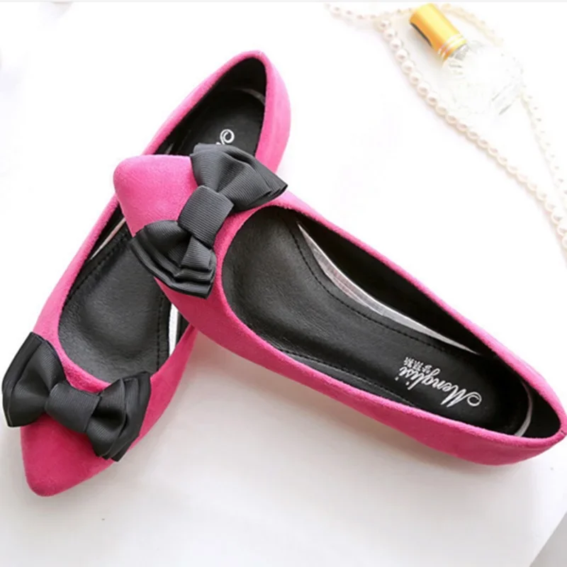 Lady Lovely Casual Slip On Flats Spring Loafers Flock Fashion Pointed Toe With Bow Purple Black Plus Size 48 42 Woman Bag Shoes
