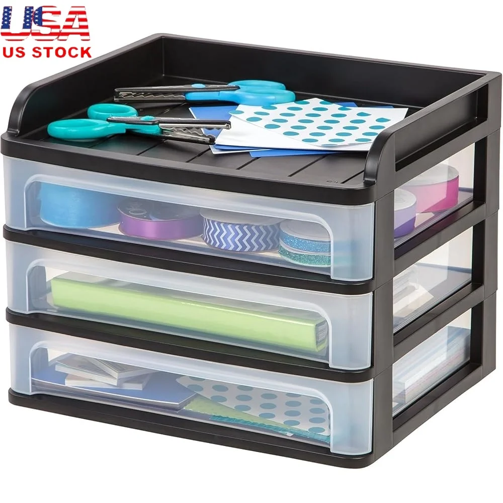 

Multipurpose Plastic 3-Drawer Storage Organizer with Paper Tray Ideal Home Office Classroom Makeup Vanity Nail Polish Stationery