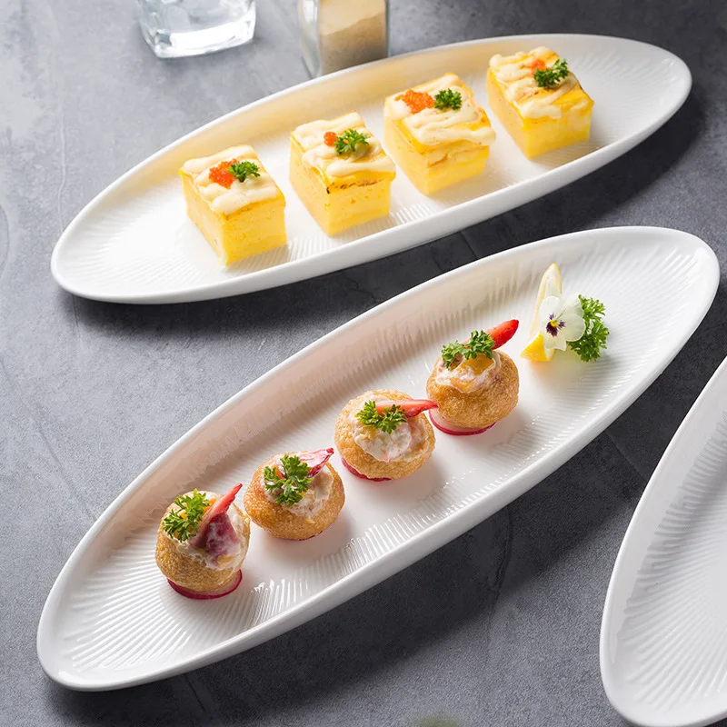 

LH striped white sushi plate ceramic dim sum plate household simple western food plate
