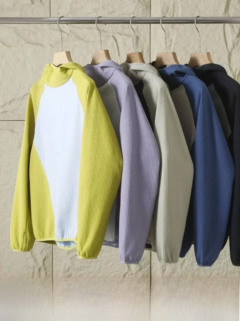 Washed Outdoor Hoodie Quick Dry Breathable Unisex Autumn Winter Sweater Youth Size Other Material 100% Pattern Waffle Grid