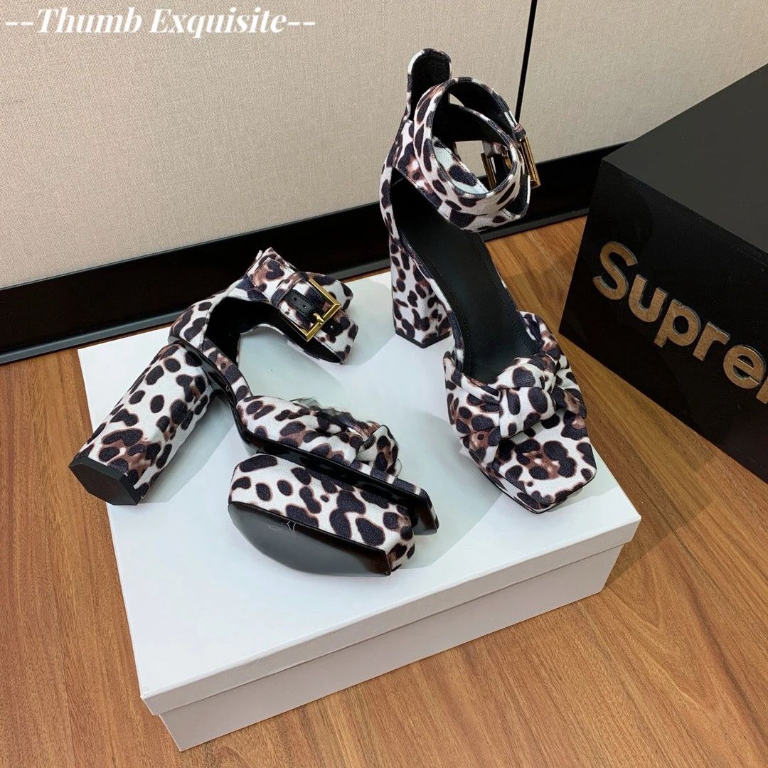 

Summer Women's High Heels Sexy Leopard Print Open Toe Sandals Waterproof Platform Thick Sole Plush Personalized Ultra High Heels