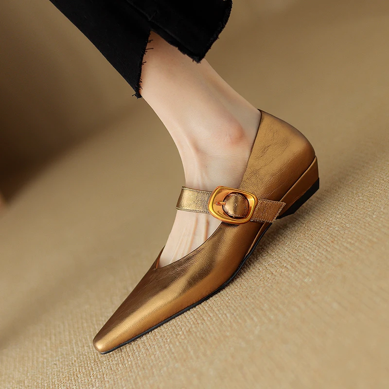 2024 New Size 34-40 INS Brand Women Ballet Flats Shoes Soft Real Leather Pumps Shoes for Woman Strap Wedding T-Strap Heel Shoes