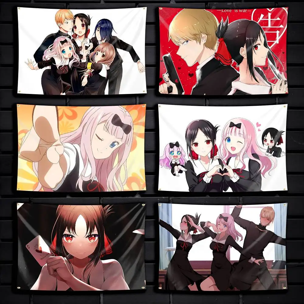 Love is W-War Kaguya S-Shinomiya Flag Tapestry Banner for Bedroom Living Room Outdoor Camping Custom Supported