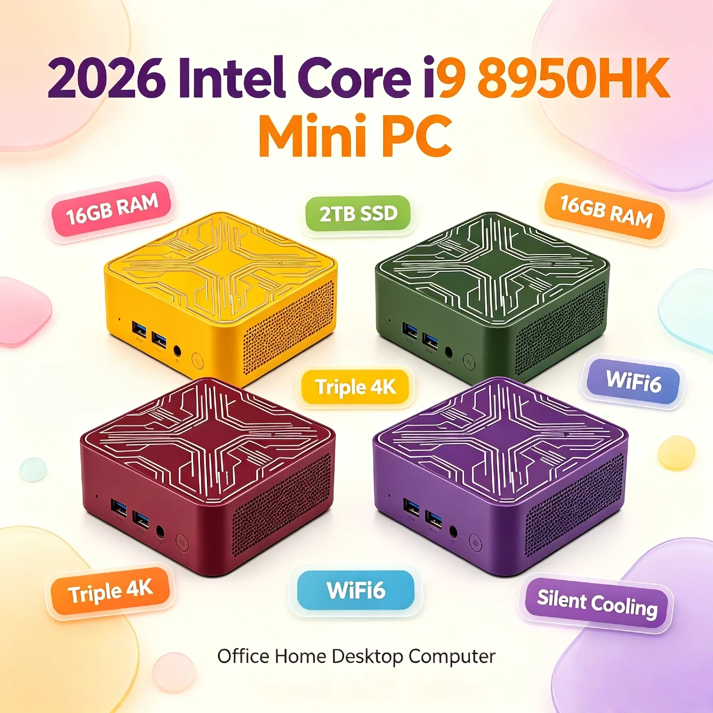 Intel i9 8950HK High Speed Mini PC 16GB RAM 2TB NVMe SSD Triple 4K Screen WiFi6 Silent Cooling Office Home Computer Pro