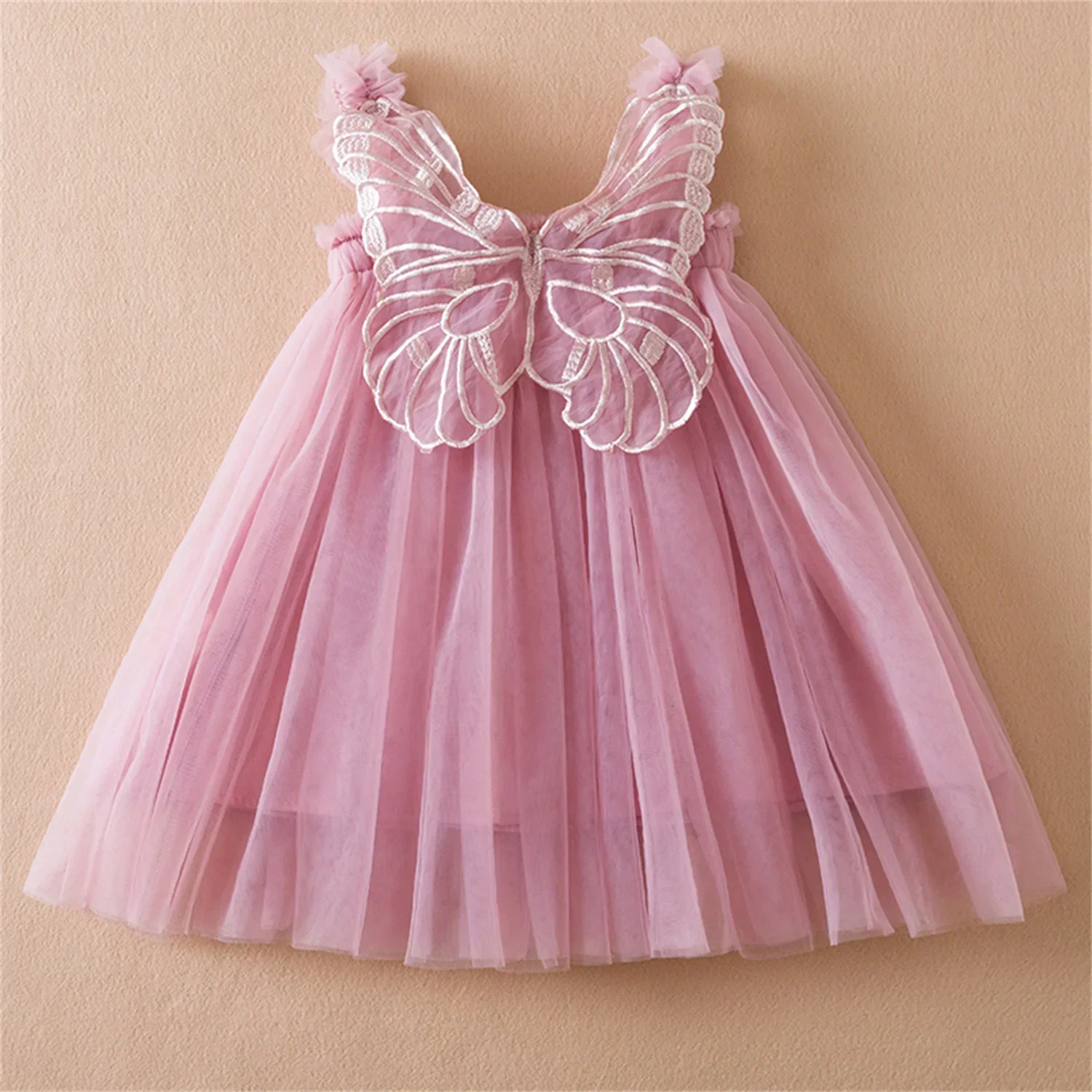 New Baby Girls Butterfly Wings Fairy Princess Dress Lovely Kids Summer Sleeveless Tulle Dress Child Birthday Party Gown Dress