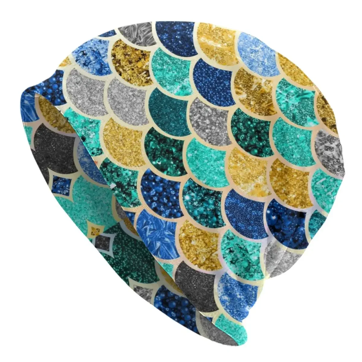 Custom Faux Glitter Color Mermaid Scales Pattern Bonnet Hats Street Knitted Hat For Men Women Warm Winter Skullies Beanies Caps