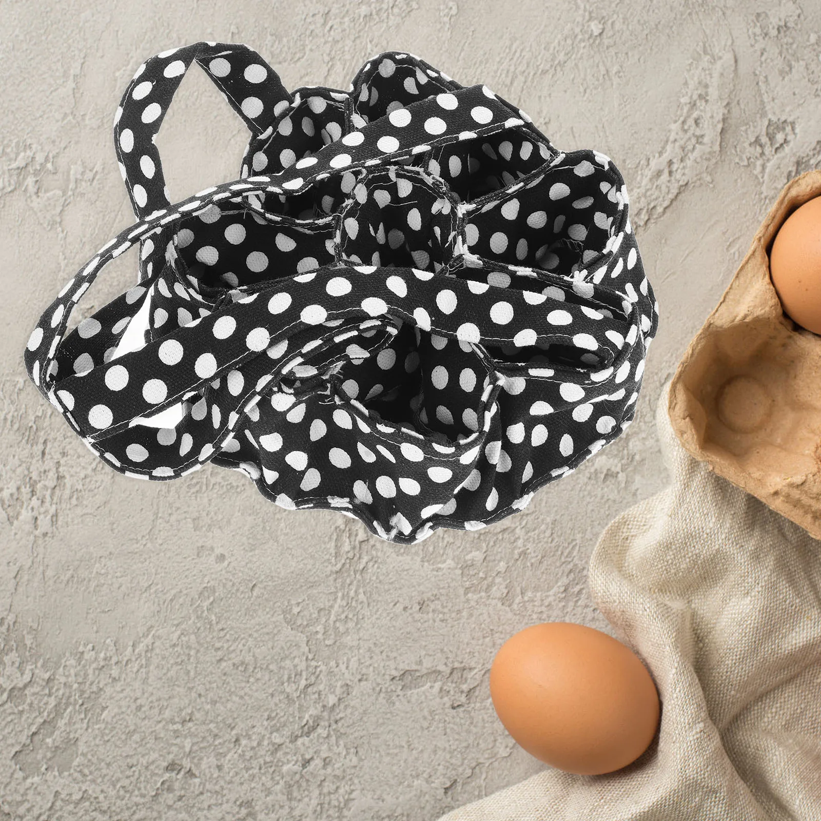 

Chicken Shaped Egg Holder 9 Separate Pouches Stylish Black Polka Dot Design Secure Storage for Fresh Eggs Farm Garden